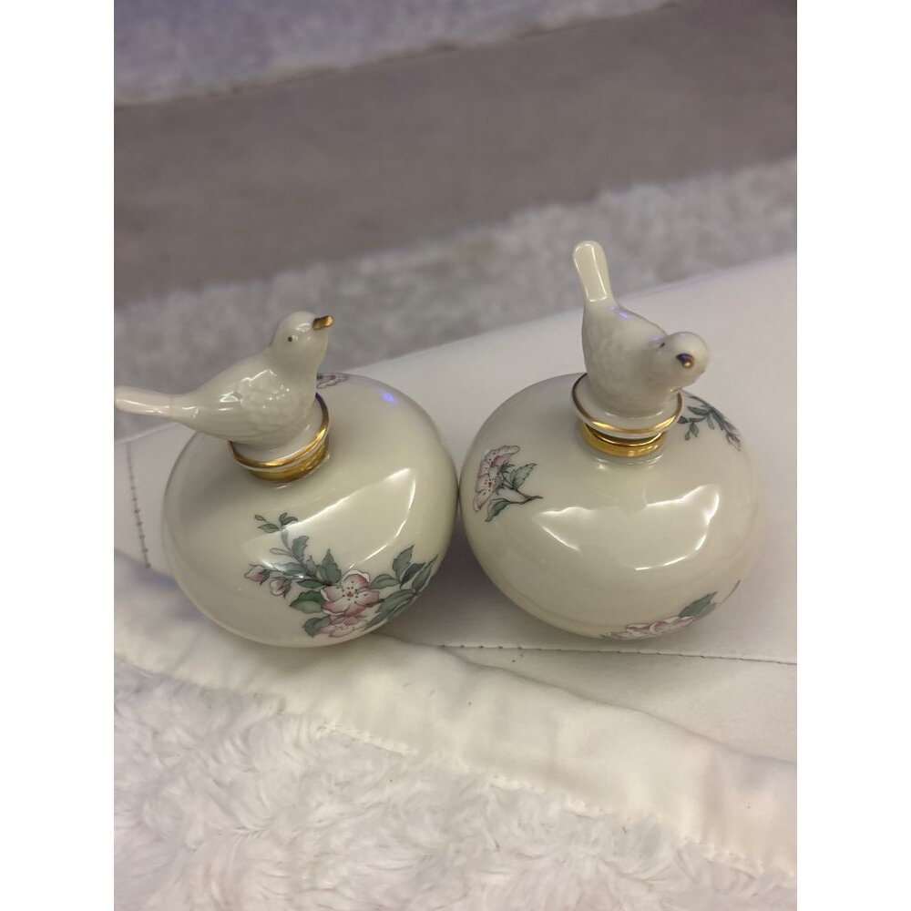 Lenox Serenade™ Porcelain Perfume Bottles  Pair Bird Stoppers, 24k Gold Trim,USA - Picture 13 of 15